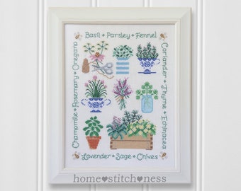 Herb Cross Stitch Pattern | Garden Herbs Cross Stitch Design | Kitchen Cross Stitch | Herbs Sampler | PDF Chart | Digital Download
