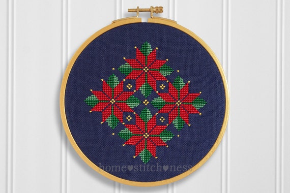 Christmas Poinsettia Cross Stitch Patterns For Tea Towels