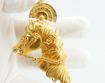 Vintage-Karnevals-Pferdekopf mit Lametta-Goldton, signiert 1614 Reiter