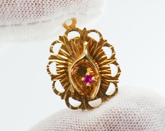 Pendentif CHARM en or jaune 10 carats vintage protection porte-bonheur strass rose - Or massif - Joaillerie