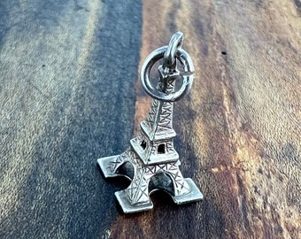 Vintage 3D Eiffel Tower 925 Silver Charm Pendant delicate sterling jewelry