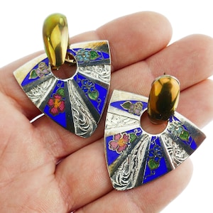 Vintage Triangular earrings Enamel Decoration Funky Retro punky floral
