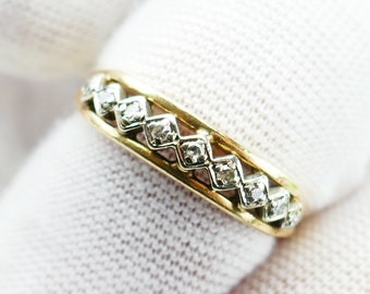 Bague vintage en or jaune 10 carats 9 diamants taille 5 3/4 US minimaliste empilable - Joaillerie fine - Or massif