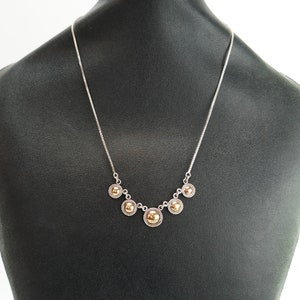 925 box chain short 5 sun medallion Sterling Silver Necklace delicate Italy 8&#39;&#39; 1mm 2 tone