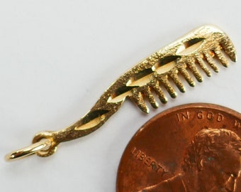 Vintage 10K Yellow Gold comb barber hairdresser Charm Pendant miniature - Fine Jewelry - Solid Gold #8510