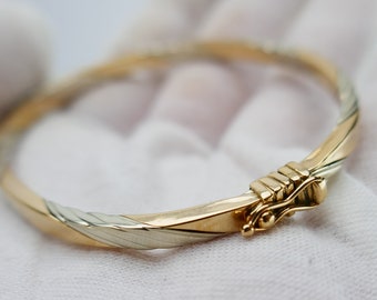 Vintage 10K 2 tone gold Bangle swirly design bracelet hinged clasp