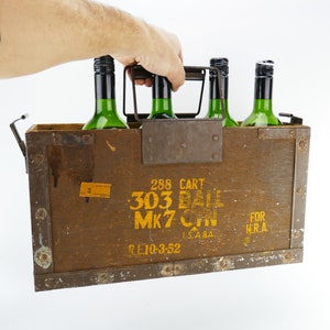 Antique 1952 Cartridges Wooden Carrier Caddy box Crate - Handle... farmhouse decor. cottage. canadiana