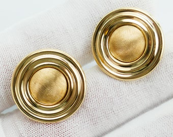 10k yellow gold round button style earrings Jewelry 80s 1'' - Fine Jewelry - Solid Gold