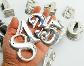 Vintage Metal House Numbers pressed aluminium Door address Silver tone color