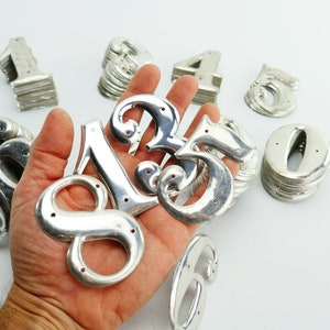Vintage Metal House Numbers pressed aluminium Door address Silver tone color
