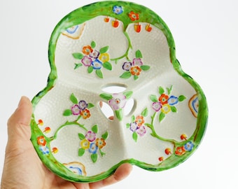 Vintage Japan K Trinket Dish Porcelain Divided - Tray Floral Mid-century Fondue