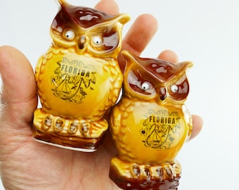 Vintage Owl Florida souvenir googly eyes Shakers Salt Pepper Arrib Japan