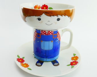 Vintage Carol Wright plate Cup Mug Bowl Stackable Boy Japan cute