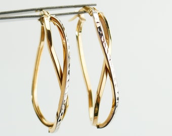 10k gold 2 tone hoop earrings small curvy hoop Jewelry 80s lightweight - Fine Jewelry - Solid Gold
