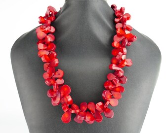 Large Necklace Red Bamboo Coral Teardrop