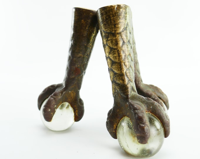 Antique Cast Iron Eagle Claw Glass Ball Feet for Piano Stool or Stand