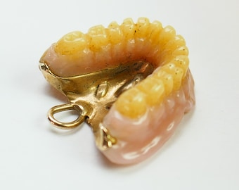 Plastic Denture gold pendant Vintage 10K Yellow Gold Charm - Fine Jewelry - Solid Gold
