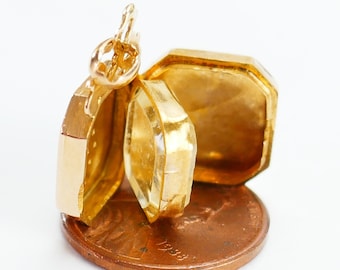 10K Gelbgold achteckiger Weinreben Anhänger Medaillon kleines Relikt facettiertes Glas - Fine Jewelry - Solid Gold