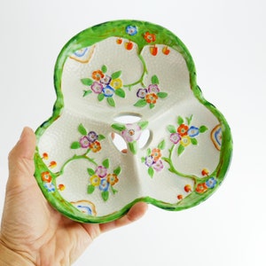 Vintage Japan K Trinket Dish Porcelain Divided Tray Floral Mid-century Fondue image 1