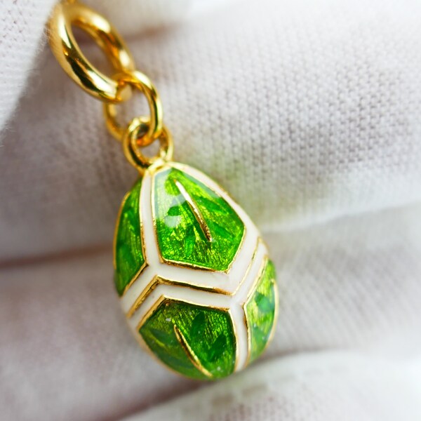 Joan Rivers Enamelled Charm extender Pendant - Gold tone Faberge Egg inspired green beige