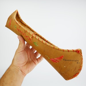 Antique / Vintage Birch Bark Native Canoe 15&quot; Canadiana Hand Made Vancouver BC