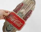 Vintage 1940 39 s Drink Coca-Cola Thermometer Double Bottle Metal Sign Springfield OH Embossed Tin Advertising Thermometer Twin bottle