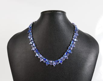 SHERMAN Blue Swarovski crystals necklace Costume Jewelry Vintage silver tone