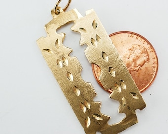 Vintage 10K Yellow Gold Razor Blade Barber Shop Charm Pendant #8659 - Etsy