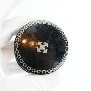 Antique Victorian Snuff Box Victorian Tobacco silver Inlays Paper mache round trinket with lid