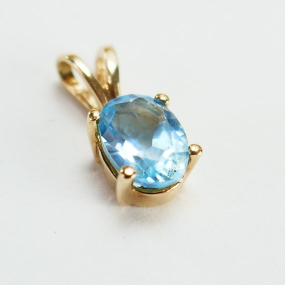 Estate 10K Yellow Gold light blue stone Pendant l… - image 1