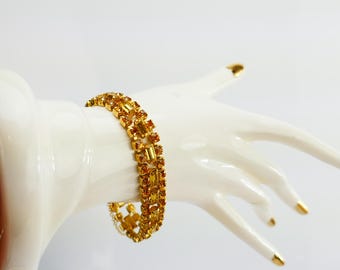 Pulsera vintage SHERMAN con cristales Swarovski, joyería firmada, oro, naranja, amarillo canario, citrino.