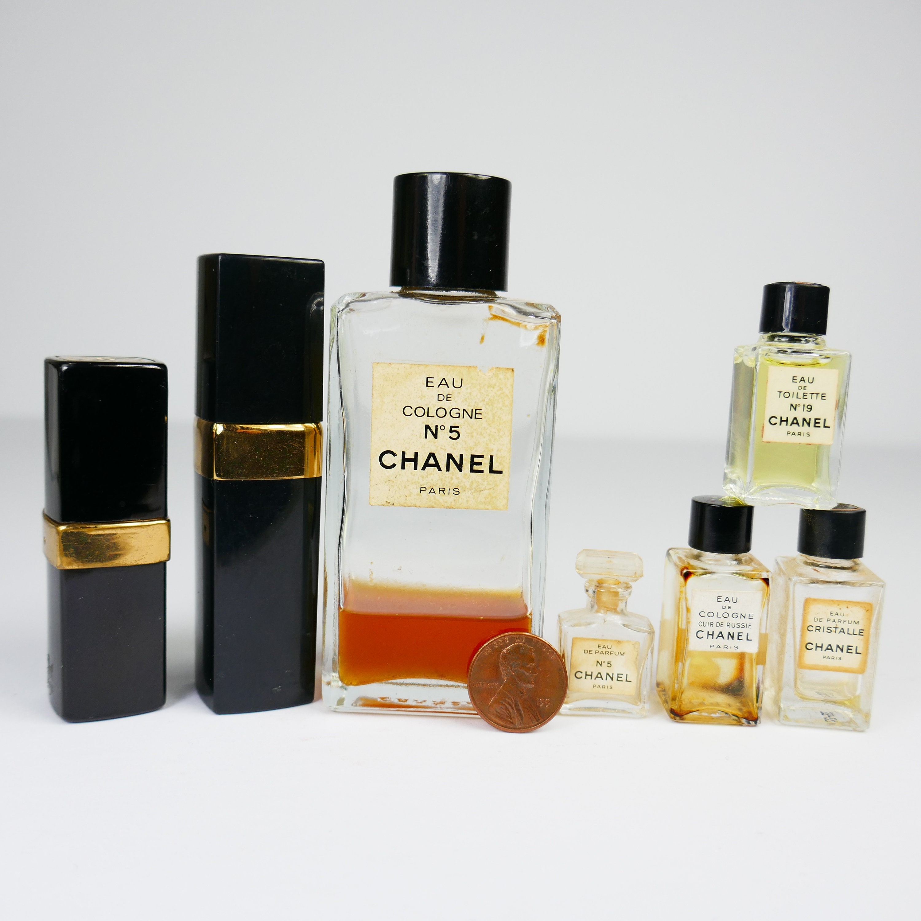 Vintage Lot of 7 Perfume Bottles Chanel 5 Cristalle CUIR 