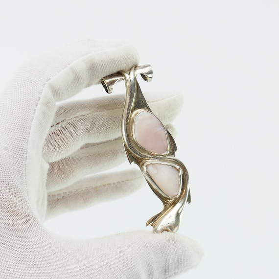 Vintage pink mother pearl teardrop pendant Handma… - image 1