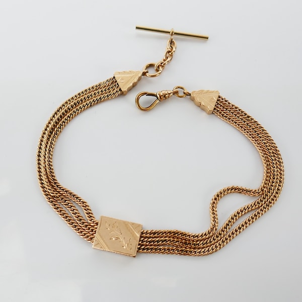 Superbe chaîne de montre de poche victorienne plaquée or des années 1800, 12,5 pouces