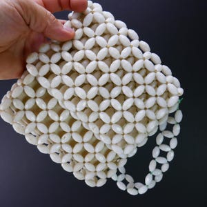 Vintage clutch White beads hand bag Purse Handbag 1960S Mod Beaded Purse Hong Kong