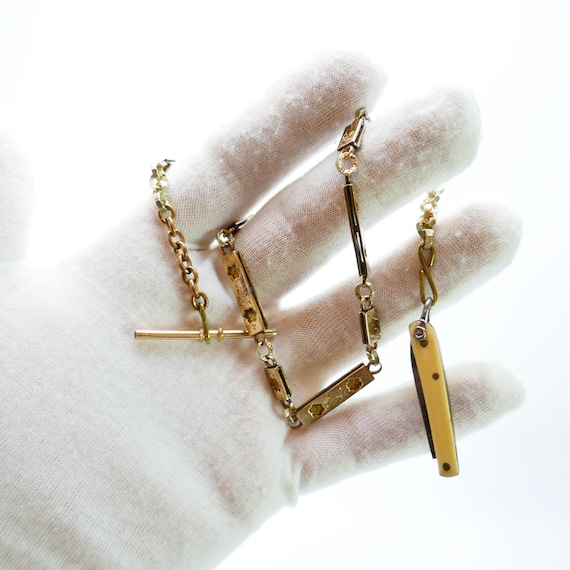 Vintage victorian watch chain rectangular link de… - image 1