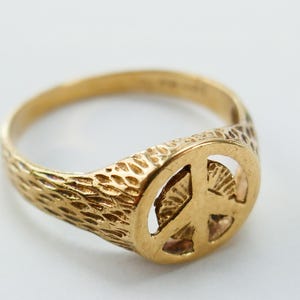 Vintage 10K Gelbgold Peace Zeichen Ring Größe 9 3/4 US Fine Jewelry Solid Gold