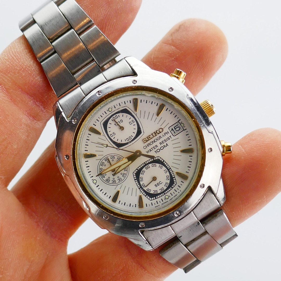 SEIKO/セイコー クロノグラフ ◇ V657-9060 ブルー文字盤/100m メンズ