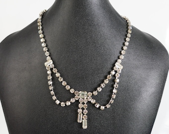 Vintage Jay Flex Sterling necklace Jewelry Clear rhinestones Art Deco