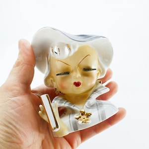 Vintage NAPCO Umbrella Girl Head Vase Dress Ceramic Bust