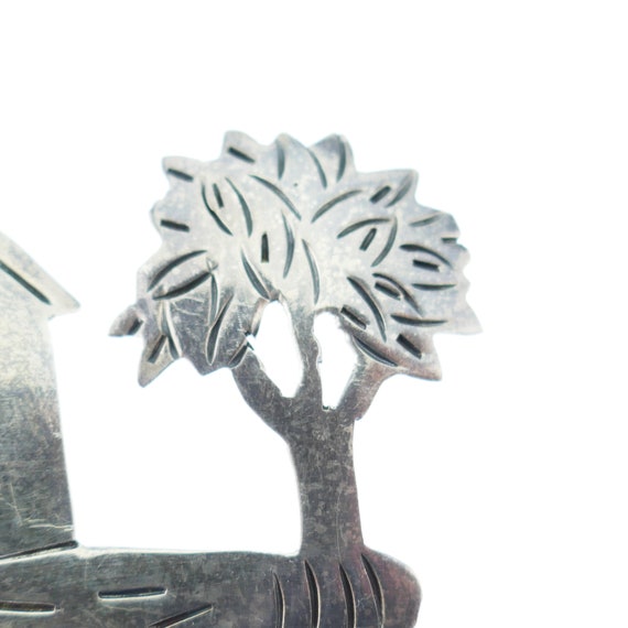 Vintage House home etched Tree Brooch Mexico Ster… - image 4