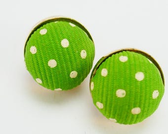 Pendientes vintage Mimi di N tono dorado Mimidin lunares verdes y beige 1978