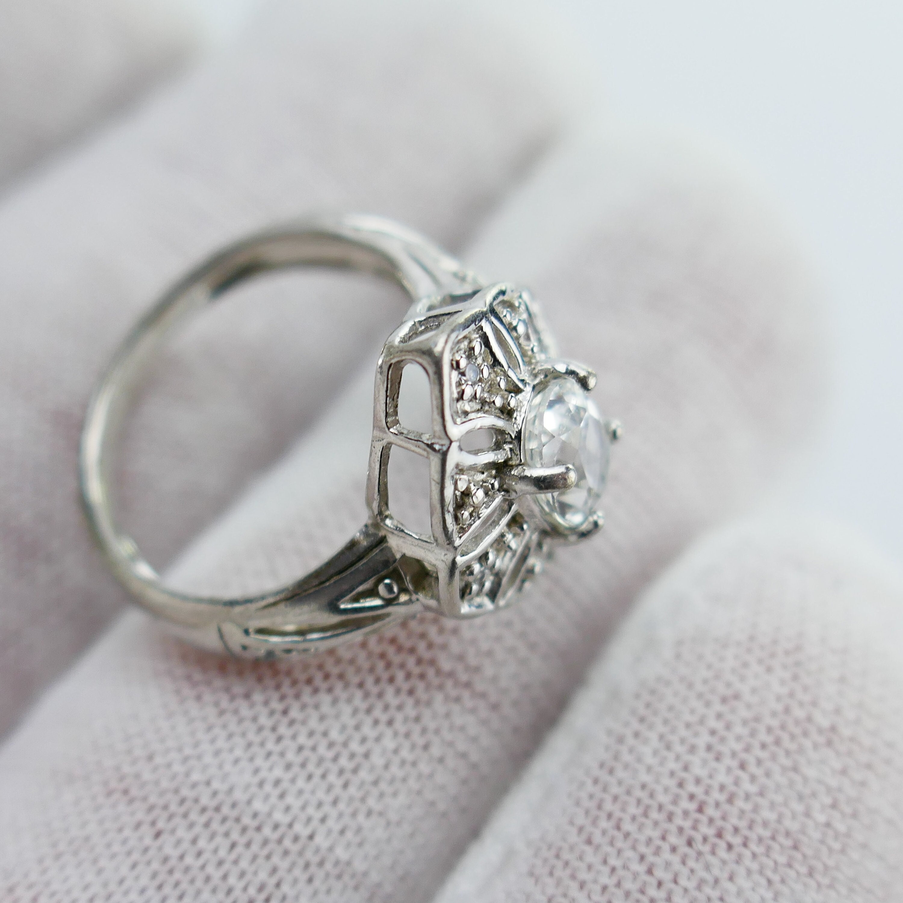 【値下げ】 クリアストーン ヴィンテージ スターリングシルバー リング 925 アクセサリー