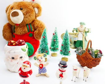 Vintage Christmas decor Choose your favorite decoration kitschmas - Santa planter Snowman Mouse antique sheep Irish fir teddy bear