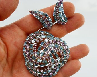 Rare Vintage Sherman Brooch and Clip-On Earrings: Purple Swarovski Rhinestones