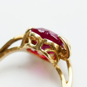 vintage or jaune 10 carats, pierre rouge rosé, coeur en verre, taille de bague 6,5 US minimaliste délicat Or massif Joaillerie image 4