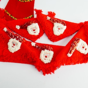 Vintage tablecloth serviette Decoration Centerpiece Christmas Holiday Decor bells santa napkin tissue kitschmas