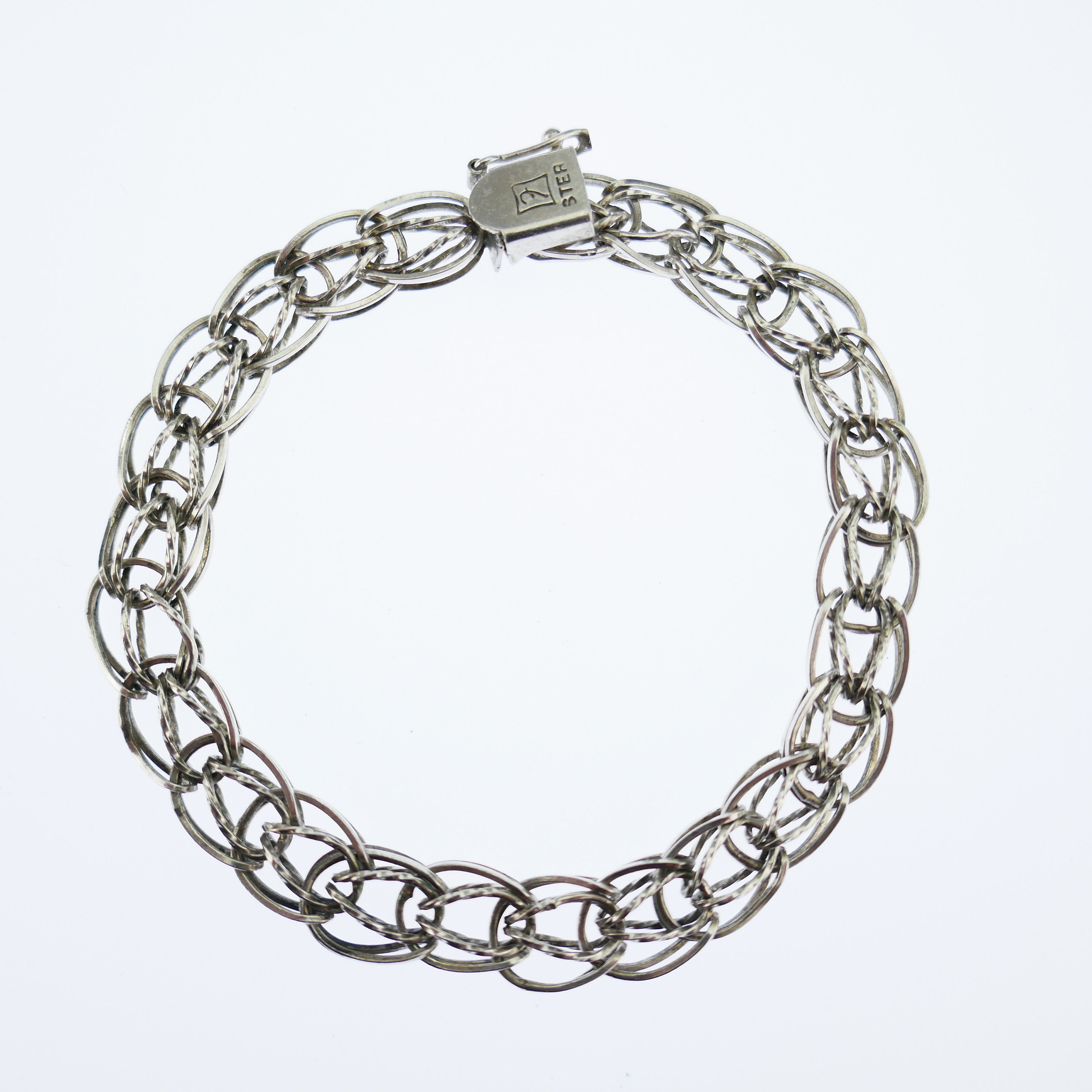 Vintage Charm Starter bracelet 925 silver Sterling double link weave