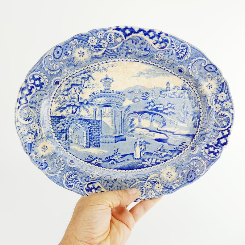 W.R Midwinter Landscape Platter Blue and White Earthenware Serving Plate Antique image 1
