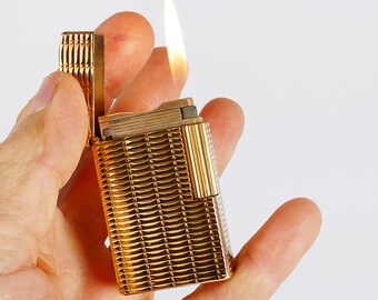 Briquet à gaz vintage ST Dupont, gros tuyaux plaqués or 20µm, Paris